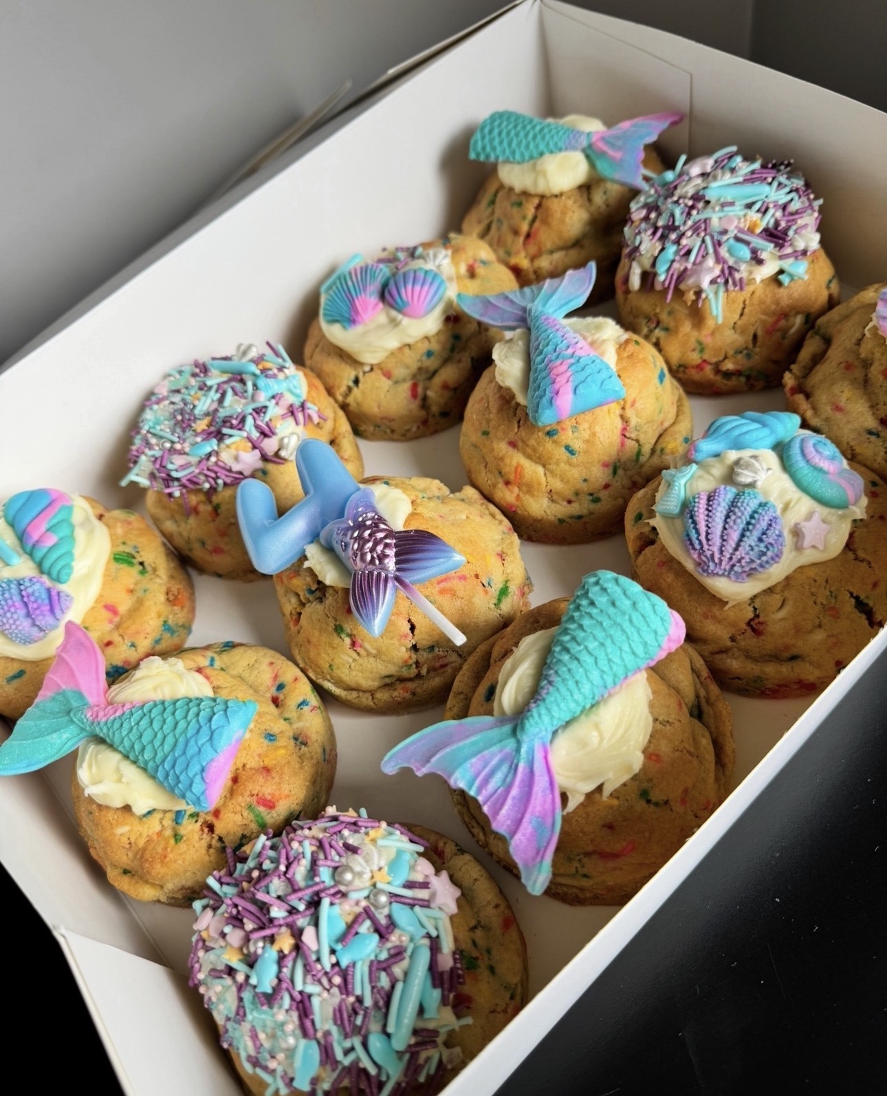 Mermaid themed funfetti stuffed cookies